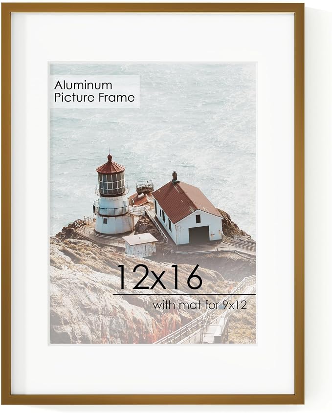 FLYJOE 12x16 Metal Picture Frame for Wall With Mat for 9x12, 12''x16'' Aluminum Certificate Document Frames With Plexiglass, Minimalist Modern Poster Frame Horizontally And Vertically, Bronze