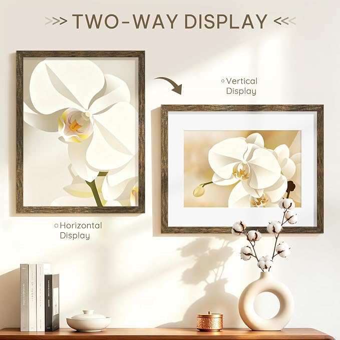 Picrit 17x22 Picture Frame 3 Pack, Wooden Brown Rustic Poster Frame, Display Poster 12 x 18 with Mat or 17 x 22 without Mat for Horizontal or Vertical Wall Mounting