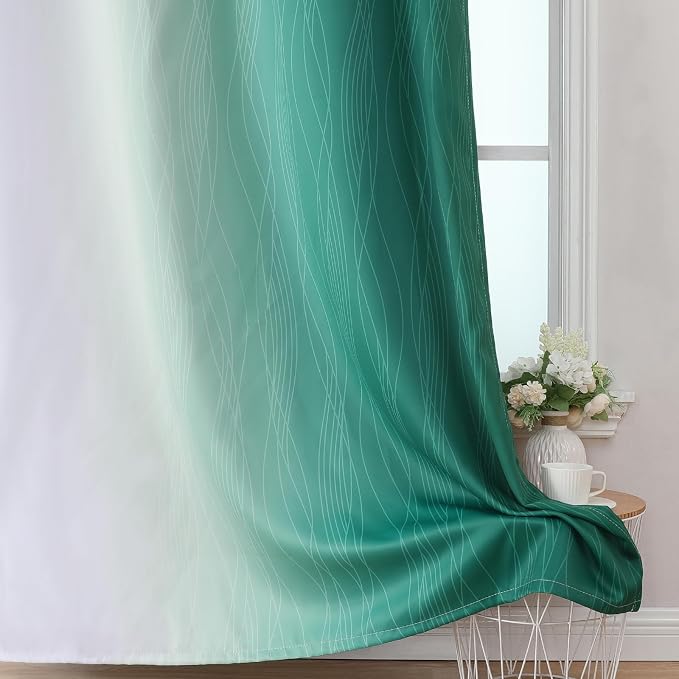Estelar Textiler Green and Greyish White Ombre Blackout Curtains 45 Inch Length 2 Panels, Full Room Darkening Gradient Drapes for Bedroom, Thermal Insulated Grommet Short Curtains for Bathroom,42Wx45L