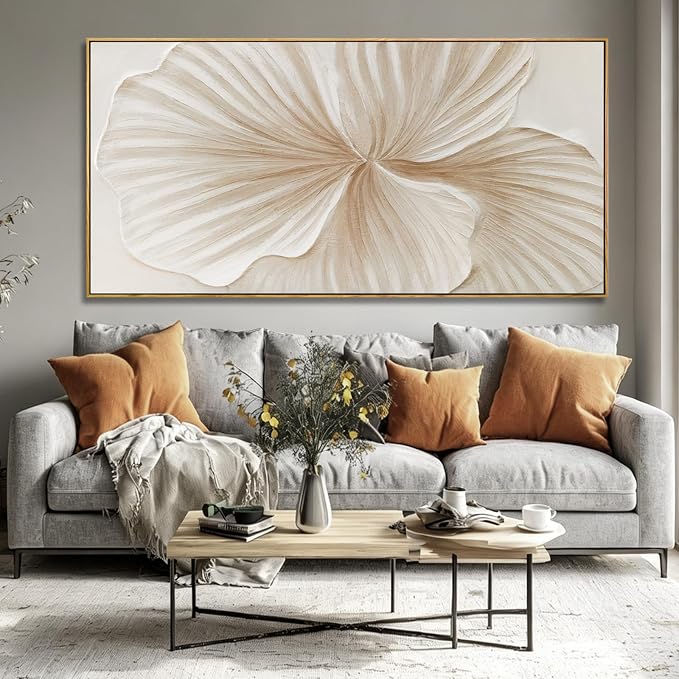 Large Framed White Floral Wall Art Textured Abstract Flower Canvas Painting Modern Minimalist Artwork for Living Room Bedroom Office 29x58 Inch