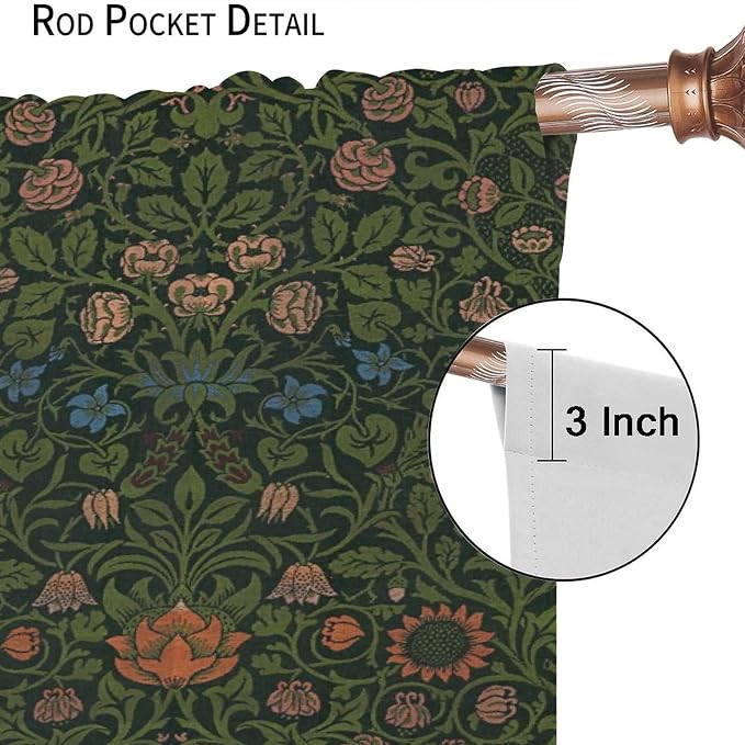 Bohemia Plant Flowers Pattern Blackout Window Curtains, William Morris Art Print Vintage Decor Curtains, for Living Room Bedroom 31.5(W)*63(L) 2 Panels