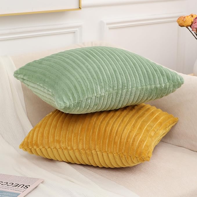 Simmore Decorative Fall Fall Throw Pillow Covers 24x24 Set of 2, Soft Natural Plush Flannel Double-Sided Fluffy Couch Euro Sham Pillow Covers for Sofa Living Room, Sage Green