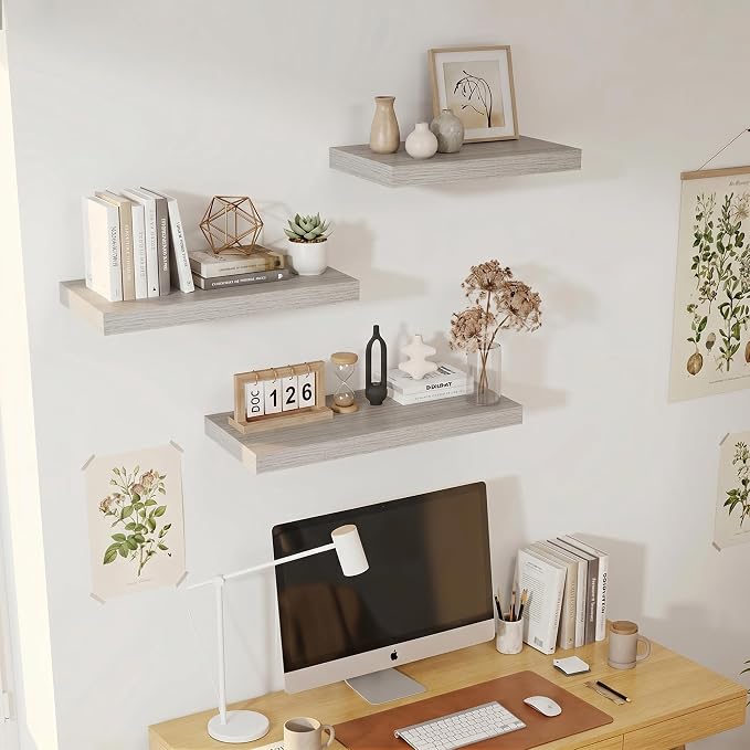 Vivelove 12" Deep Floating Shelves for Wall 40" Long, Wall Shelves for Bedroom Living Room Bathroom Kitchen Laundry Room, Farmhouse Rustic Shelves for Home Decor, 40" X 12" X 2" Set of 2, Grey
