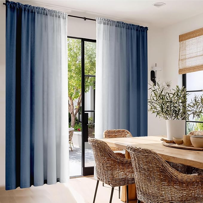 Blue Curtains 84 Inch Length 2 Panel Set Blue White Ombre Curtains for Living Room Bedroom Farmhouse Ombre Light Filtering Window Curtain Modern Gradient Drapes
