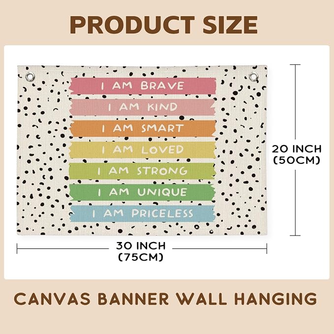 Positive Affirmations Wall Decor, Calming Corner Toddler Reading Nook for Kids, Inspirational Canvas Banner Wall Hanging Banner Flag Decor for Classroom Homeschool Decor