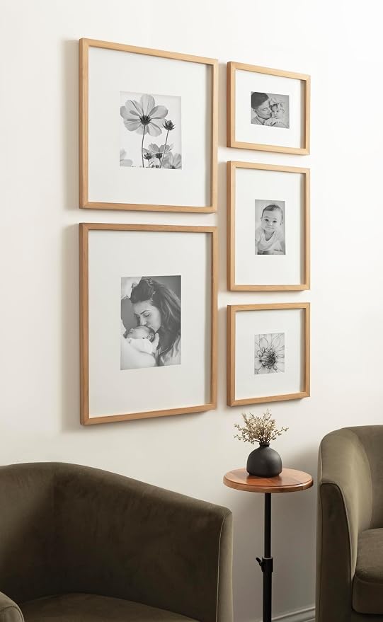 Kate and Laurel Gallery Contemporary Rectangle Minimal Graphic Framed Art Set of 5; Varying Sizes; Rustic Brown; Modern Five-Piece Framed Wall Art for Gallery Wall Frame Set in Living Room Wall Decor