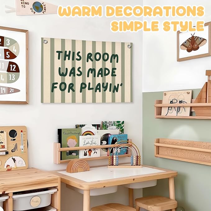 Playroom Wall Decor, This Room Was Made For Playin Linen Canvas Banner, Toddler Playroom Decor Kids Toy Room Nursery Wall Decor for Toddler Boys Bedroom, 30x20 Inch