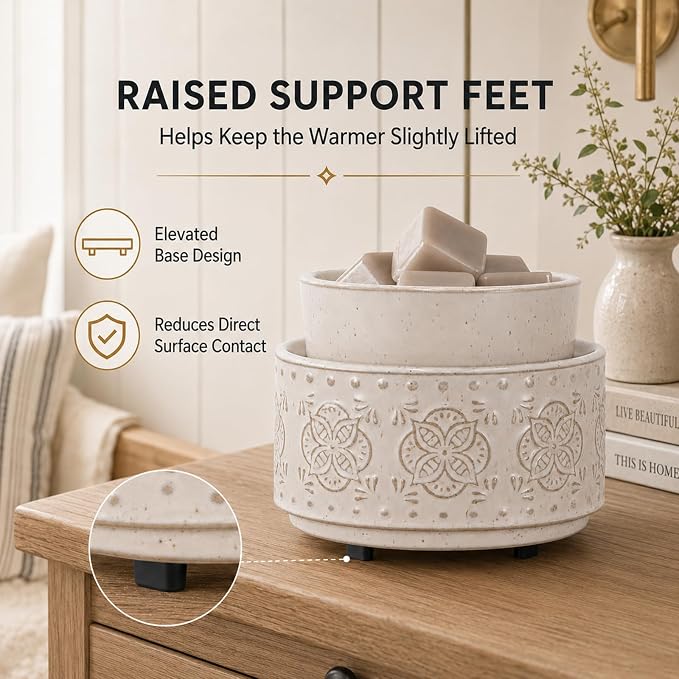 mocosa Ceramic Wax Melt Warmer, 3-in-1 Electric Wax Warmer for Scented Wax Melts, Flameless Candle Wax Burner for Home Fragrance, Bedroom Bathroom Office Decor, Gifts for Women Mom(Beige-Granular)