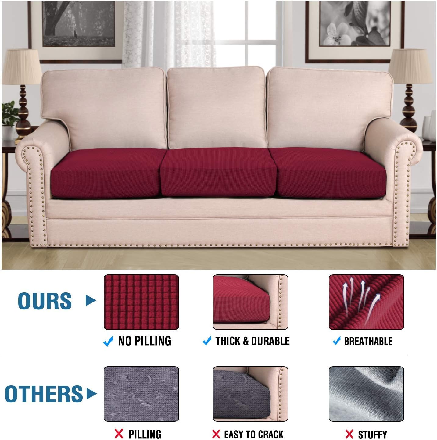 H.VERSAILTEX Super Stretch Stylish Cushions Covers/Furniture Cover Spandex Jacquard Small Checked Pattern Super Soft Slipcover Washable Individual