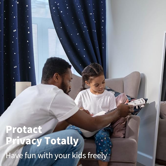 BGment Kids Blackout Curtains for Boys Bedroom - Grommet Thermal Insulated Silver Star Print Room Darkening Curtains for Living Room, Set of 2 Panels (42 x 72 Inch, Navy)