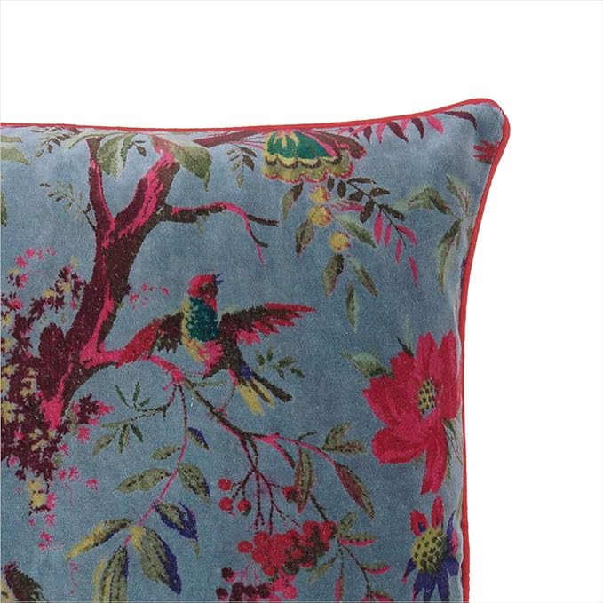Boho Velvet Bird Print Throw Pillow Cover, Colorful Decorative Floral Cushion Case for Sofa Couch, Bohemian Chic Accent for Bedroom Living Room, 24x24 inch (60x60 cm), Grey Gray