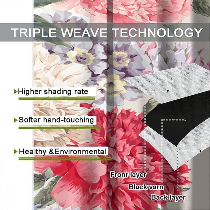 Floral Blackout Window Curtain Vintage Bouquet of Peony Wild Flowers Nature Botanical Leaf for Home Kitchen Livingroom Coffee Room Curtains Drapes 2 Panels 72x63in