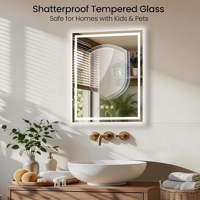 28X36 LED Bathroom Mirror with Lights, Anti-Fog, Backlit + Front Lit, Lighted Bathroom Vanity Mirror for Wall, Memory Function, Dimmable, Tempered Glass, Shatter-Proof