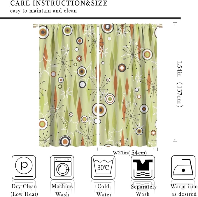 JESTRONRY Mid Century Curtains,Vintage 1950s Modern Retro Atomic Pattern Blackout Rod Pocket Window Drapes for Living Room Bedroom Kitchen Bathroom Home Decor 42x54in