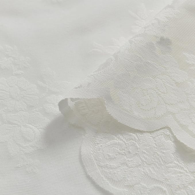 Kotile 30 Inch Lace Curtains Short 2 Panels Set, Country Rustic Floral Scalloped Lace Kitchen Window Curtains Over Sink, Rod Pocket Privacy Sheer Lace Café Curtains, Each 52 x 30 Inch, Ivory