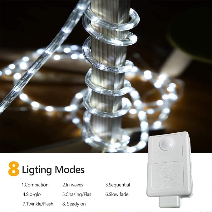 200ft LED Rope Lights Outdoor, 1440 LED Flexible Tube Lights with 8 Modes, Waterproof LED Rope Lighting for Outside, Garden, Patio, Bedroom, Party, Pool, Fences, Indoor Outdoor Decoration (White)