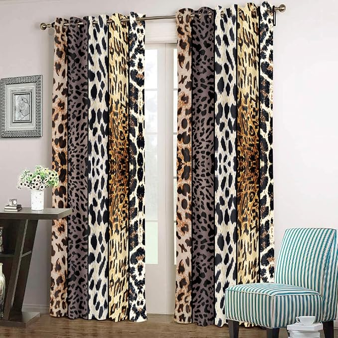 Wild Animal Print Curtain, Room Darkening Thermal Insulated Blackout Leopard Boa Window Drapes with Grommets for Living, Dining, Bedroom, Grey Leopard Print, 42"x 90", 2 Panels