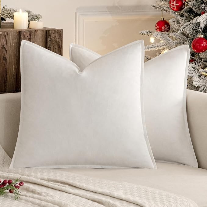 MIULEE Pack of 2 Decorative Linen Pillow Covers 18x18 Inch Pure White | Boho Farmhouse Modern Soft Spring Accent Throw Pillows Neutral Cushion Covers for Sofa Couch Bed Living Room Home Decor