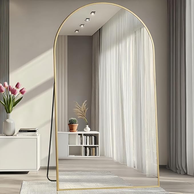 Prywot Full Length Mirror, Oversized 77"x38" Arched-Top Floor Mirror, Free Standing Mirrors, Modern Full Body Mirrors with Aluminum Alloy Frame for Bedroom,Living Room, Gold
