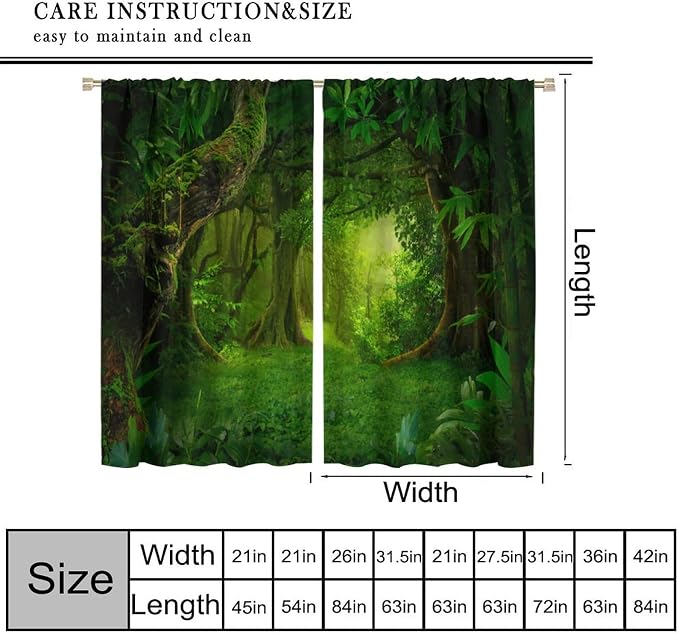 Grey Forest Blackout Curtains for Bedroom,Cartoon Watercolor Nature Mountains Misty Forest Plants Trees Print for Kids Boys Girls Living Room Bathroom 42x63in