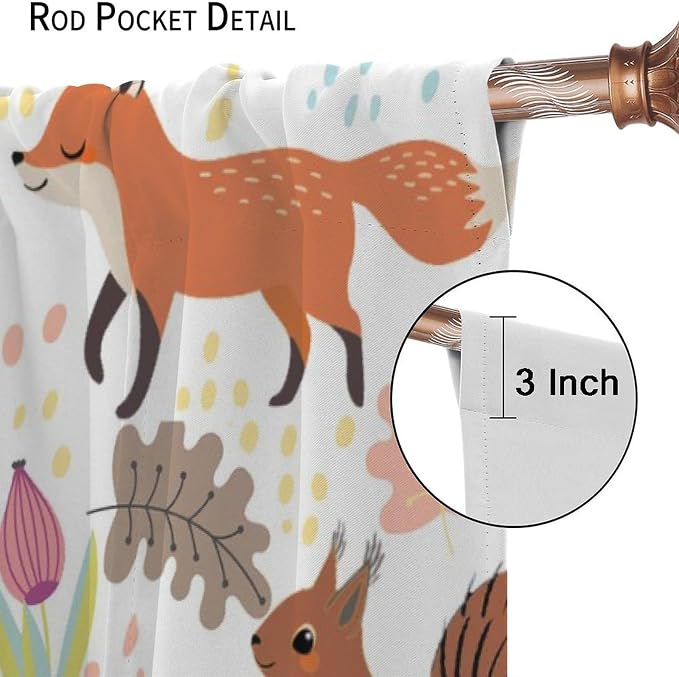 Rustic Animal Curtains, Wild Forest Animal Bear Fox Deer Kids Window Treatments for Living Room Bedroom, Farmhouse Woodland Blackout Drapes 2 Panel Sets, 55x63 Inch