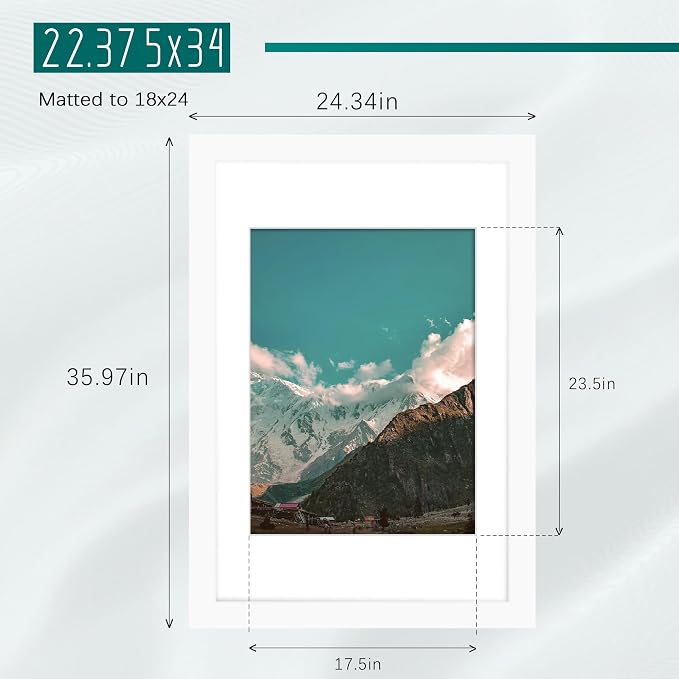 Picrit 22.375x34 Picture Frame 3 Pack, White Poster Frame, Display Poster 18 x 24 with Mat or 22.375 x 34 without Mat for Horizontal or Vertical Wall Mounting
