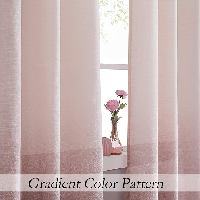 Central Park Ombre Window Door Curtain 100" Extra Wide Linen Ombre Gradient Print on Rayon Blend Fabric Treatment for Sliding Patio Door with 14 Grommets，Cream White to Pink，100" x 95", 1 Panel