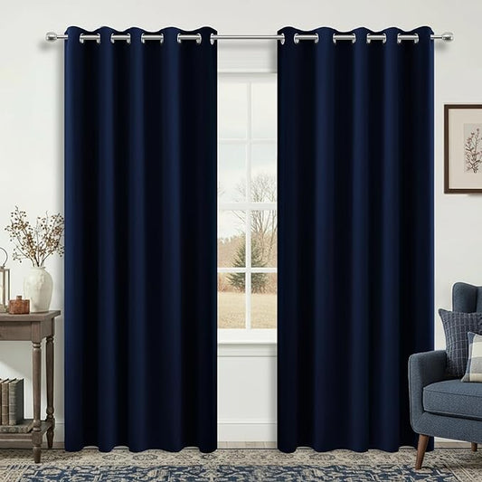 KOUFALL Sliding Glass Door Curtains for Patio, Navy Blue 2 Panel Sets Extra Wide 72 x 84 Inch Long Blackout Thermal Insulated Curtains for Summer Living Room