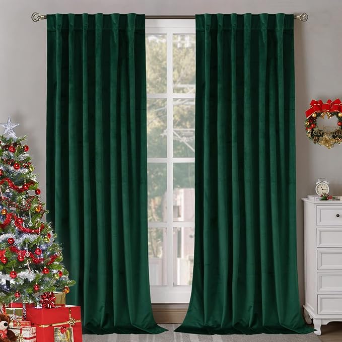 BGment Emerald Velvet Curtains 108 Inches Long for Living Room, Thermal Insulated Room Darkening Curtains Drapes Window Treatment with Back Tab and Rod Pocket, Set of 2 Panels, 52 x 108 Inch