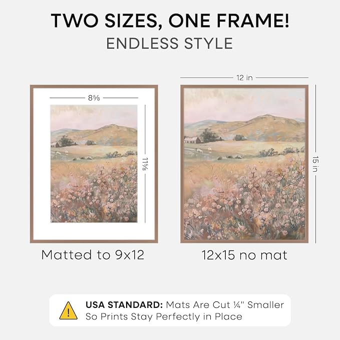 Homeforia 12x15 Picture Frame Mocha, High End Metal 12x15 Poster Frames with Mat 9x12 for Photo, 12 x 15 Mocha Frame Matted to 9 by 12 Print, 15x12 Thin Hanging Frame, Tempered Glass, Wall Kit, Set of 1