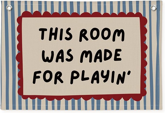 Playroom Decor Wall Banner "This Room Was Made For Playin'" 20x30 Inch - Nursery Canvas Art, Kids Bedroom Hanging, Linen Toddler Play Area Sign, Children's Canvas Flag Decor - Vintage