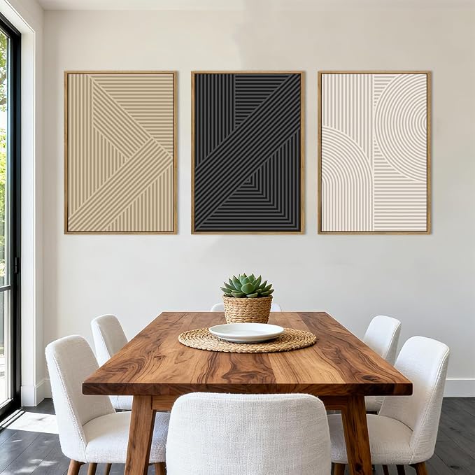 BINCUE Neutral Abstract Wall Art Mid Century Modern Wall Paintings Boho Artwork Geometric Wall Pictures Abstract Black Wall Decor Modern Neutral Art Prints for Living Room Bedroom Bathroom Office 16x24 Inch 3 Piece