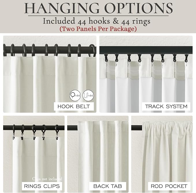 Cute Blackout Curtains 60 Inches Extra Wide Linen 84 Inch Length for Living Room/Sliding Glass Door,Pleated Heavy Duty Thermal Drapes for Winter Thick Large Window(60"Wx84"L 2 Panels Beige White)