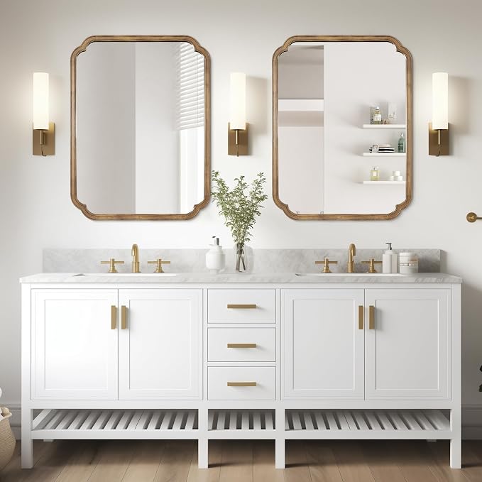 WallBeyond 28" x 40" Rounded Corner Arch Wall Mirror with Wood Frame for Entryway, Living Room or Bedroom Home Decor - Light Woodgrain, Honey-Colored
