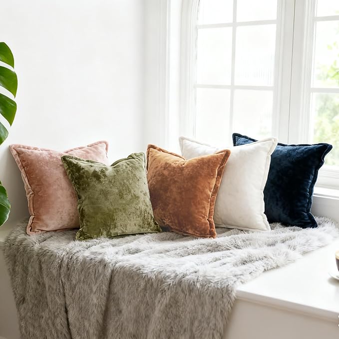 20x20 Throw Pillow Covers Set of 2 Velevt Square Cushion Cover Decorative Solid Pillowcases for Sofa Bed Chair Decor,Army Green
