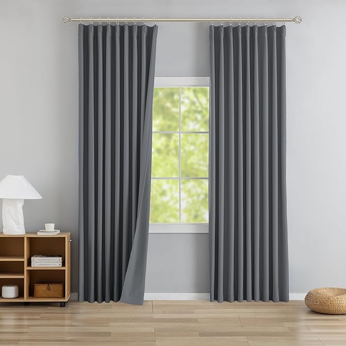 DONREN Neutral Gray Pinch Pleated Blackout Curtains with Hooks - 84 inch Length Room Darkening Thermal Insulated Window Curtain Panels for Living Room Bedroom 2 Panel 40" Wx84 L