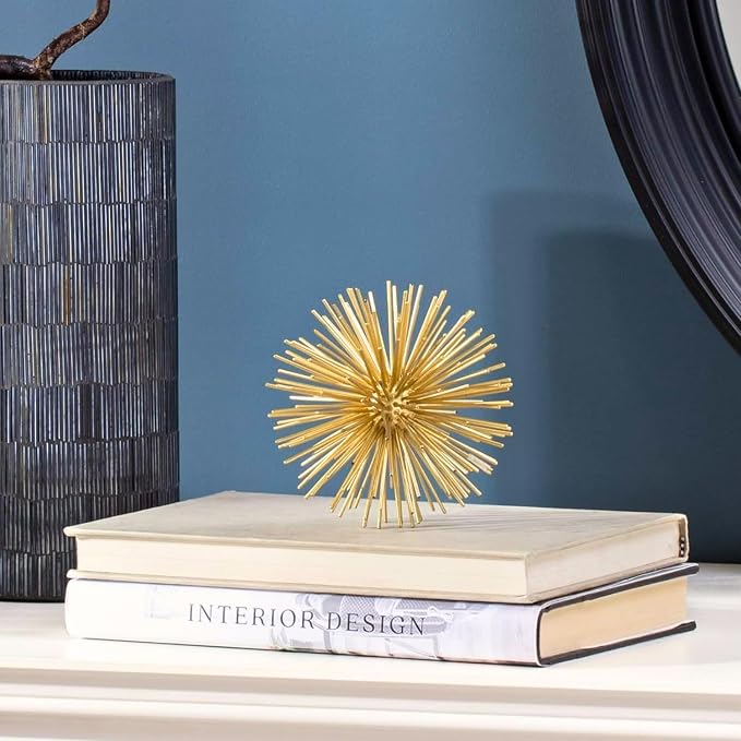Torre & Tagus Gold Starburst Sphere Decor & Metal Spike Ball, 4 Inch | Adds sculptural gold texture to shelves, coffee tables, mantels, bowls, and consoles