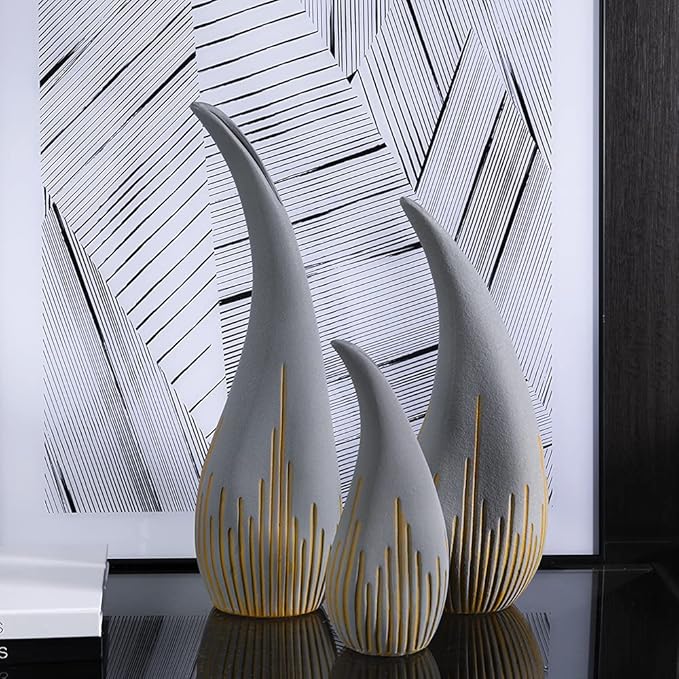 'Teardrop' Modern Ceramic Vase, Contemporary Minimalistic Design, Unique Elegant Flower Vase, Decor for Living Room Bedroom, Kitchen, Home and Office (Large)