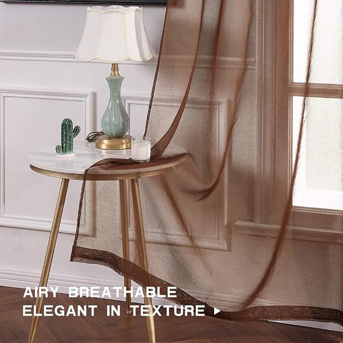 MIULEE 2 Panels Chocolate Brown Semi Sheer Window Curtains Elegant Grommet Top Window Voile Drapes/Treatment Linen Textured Panels for Bedroom Living Room (54X96 Inches Dark Brown)