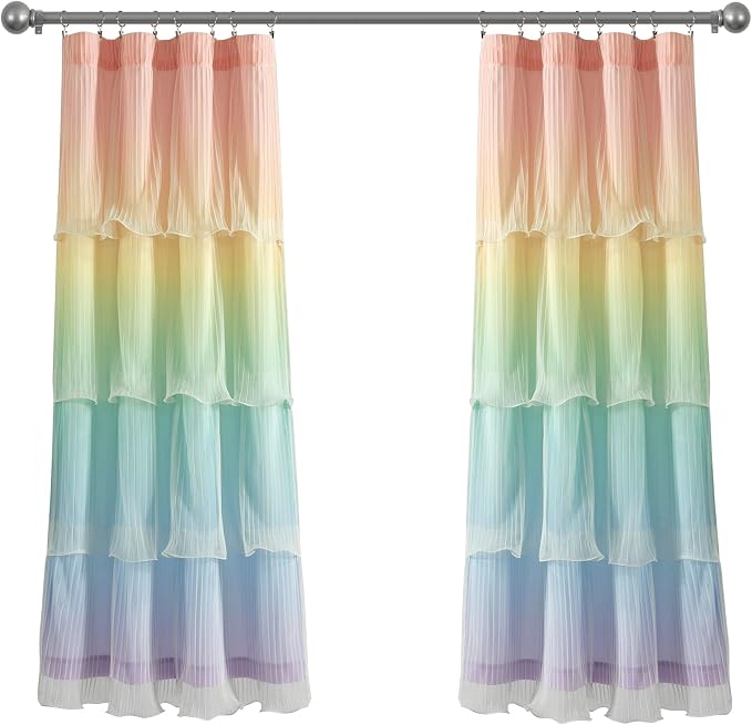 Lush Decor Rainbow Ombre Nerina Light Filtering Window Curtain Panels Pair 36" W x 63" L Rainbow - Rainbow Curtains - for Kids Bedroom - Nursery Decor