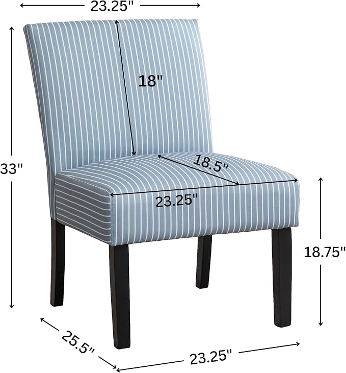 Roundhill Furniture Botticelli Blue Stripe Upholstered Slipper Accent Chair