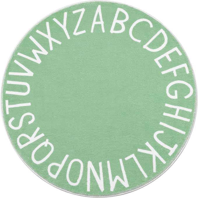Topotdor Round Kids Play Rug Alphabet Nursery Area Rug Extra Large Soft Crawling Play Mat for Children Toddlers Bedroom (47 inch, Sage Green)