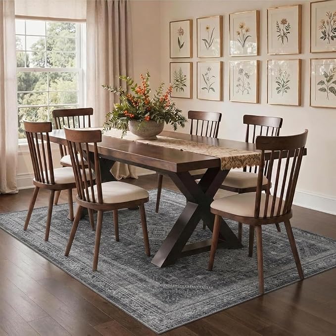 GENIMO 6x9 Area Rugs for Living Room, Machine Washable Non Slip Rugs, Low Pile Lightweight Print Rug for Bedroom, Dining Room, Home Office, Vintage Grey