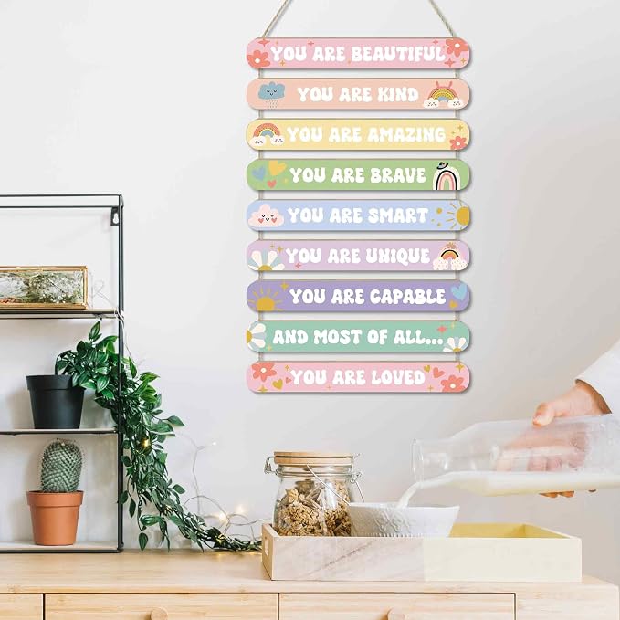 MONALET Pastel Cute Inspirational Motivational Wall Art Decor for Girls Room Nursery Baby Kids Playroom Bedroom Door, Positive Affirmations Hanging Wood Signs Decorations, Girly Wooden Plaque, 12x19