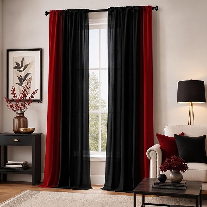 Abstract Ombre Curtains 84 inches Length for Living Room,Red and Black Light Filtering Window Curtain Rod Pocket Gradient Vintage Window Drapes for Bedroom Red Curtains,2 Panels,52 inches Wide