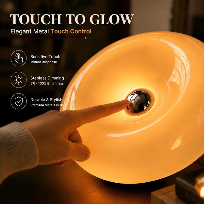 Bofea-Modern Orange Donut Lamp,Plug-in Bedside Lamp Or Plug-in Wall Sconces,Mid Century Modern Decor Wall Mount Lamps,Creative Orange Light for Living Room,Reading Room,Hallway Ambient Lighting | Orange Glass Donut Lamp,Stepless Dimming,Warm Ambient Li...