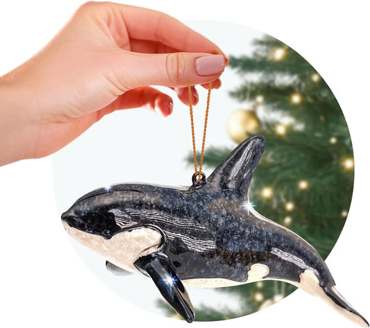 Hand-Painted Beach Christmas Ornament – Coastal Tree Decoration for Ocean Lovers – Unique Nautical Ornament for Christmas Tree or Stocking Stuffer Gift (Orca Killer Whale)