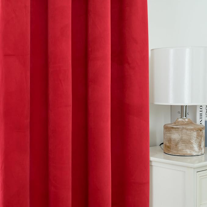 YoungsTex Red Velvet Blackout Curtains 102 Inches Long 2 Panels for Living Room, Grommet Thermal Insulated Drapes Privacy Christmas Decor for Bedroom, 52 X 102 Inch