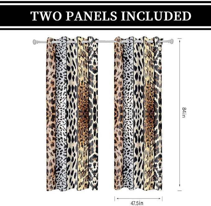 Wild Animals Print Curtain, Room Darkening Thermal Insulated Blackout Leopard Boa Window Drapes with Grommets for Living, Dining, Bedroom, 47.5"x 84", Set of 2 Panels, CLLSSP1415