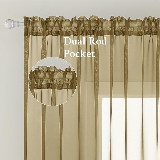 MIULEE 2 Panels Solid Color Sheer Window Curtains Elegant Window Voile Panels/Drapes/Treatment for Bedroom Living Room (54X108 Inches Dark Gold)